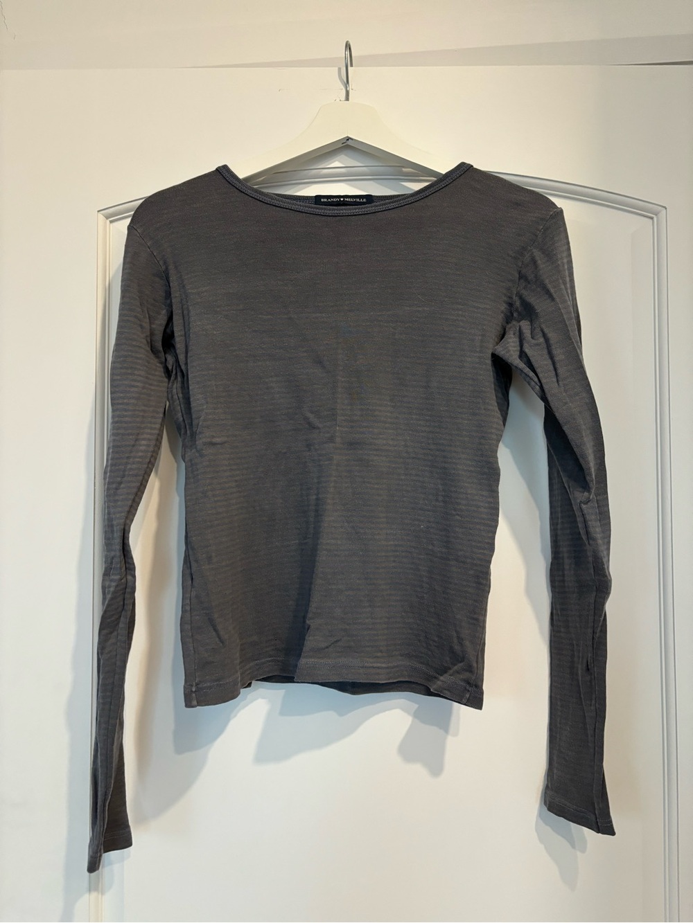 Brandy Melville Long Sleeve Ribbed Top - Charcoal Gray